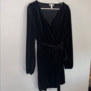 Nine West Black Velvet Wrap Dress with Silver Dot Accents